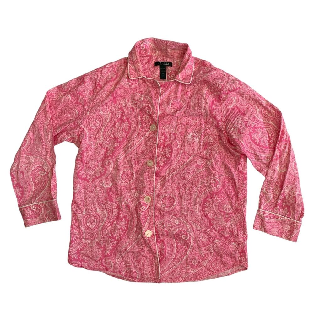 Lauren Ralph Lauren Size L Pajama Top Pink Paisley Sleepwear Top Shirt